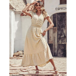 ♦️SOLD♦️ - Boho Short Sleeve V-Neck Maxi Dress - Size: M